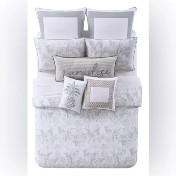 Oceanfront Resort Tropical Plantation Toile 3 Piece Cotton Duvet Queen - Picture 2 of 5